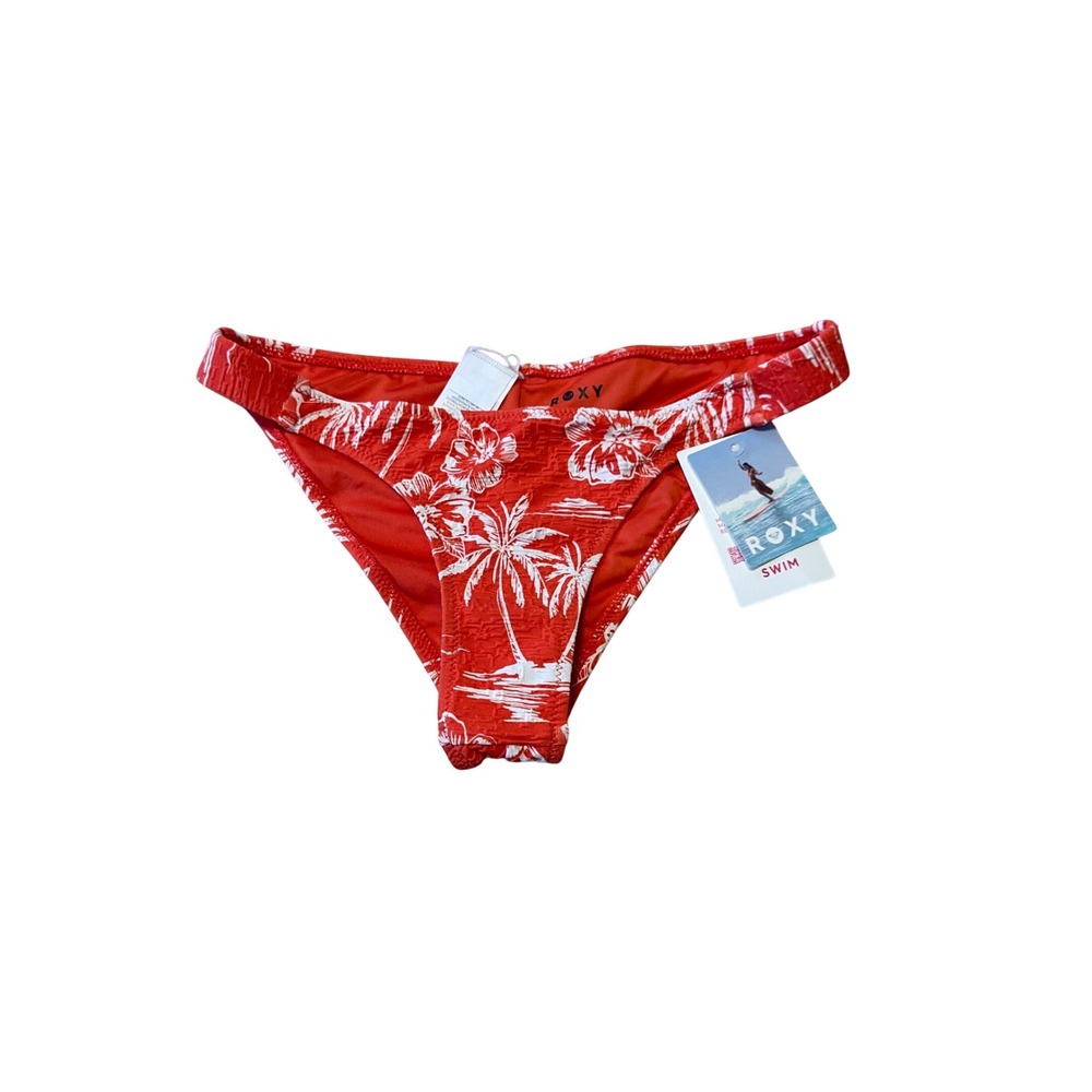 Roxy Womens Orange Tropical Palm Floral Textured Bikini Bottoms NWT Size S